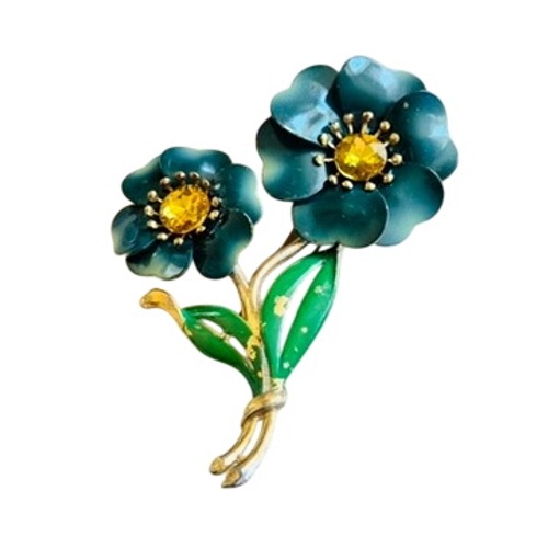 Flapper Flower Pin Fur Dress Clip Vtg Antique Paste Rhinestone Enamel Art Deco